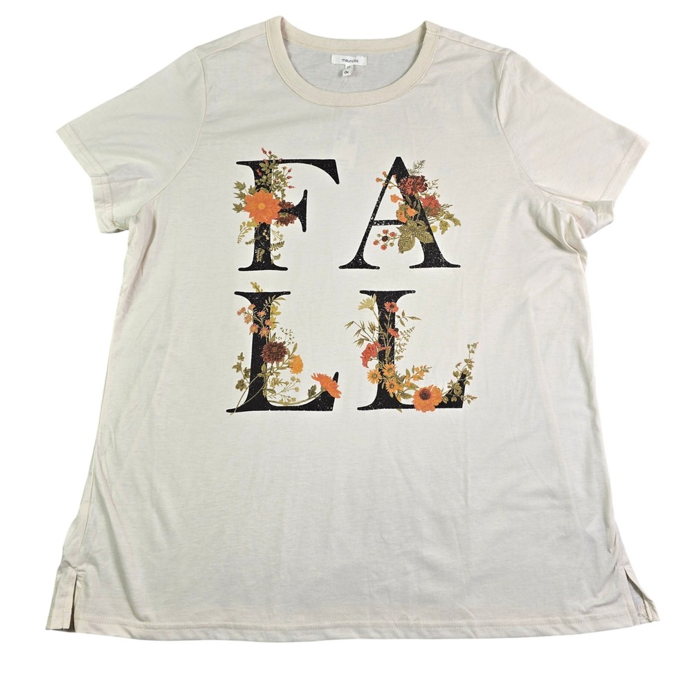Maurices Graphic Fall T-Shirt Women 0X Cream Floral Mums Daisy Cottage Autumn